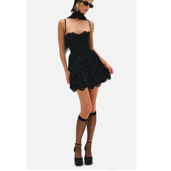 NWT FOR LOVE AND LEMONS SHAE MIDNIGHT VELVET MINI DRESS IN BLACK SIZE M - Picture 1 of 9